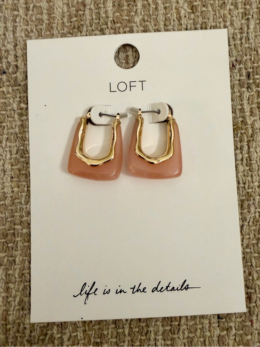 NWT LOFT Pink Resin Geometric U-Shaped Hoop Earrings